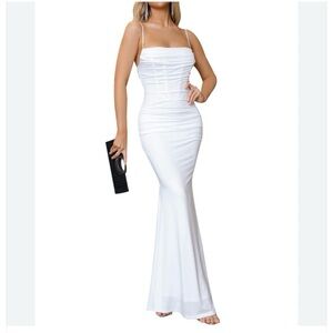 Eynmin White Spaghetti-Strap Mermaid Maxi Dress Formal Social Party Dress